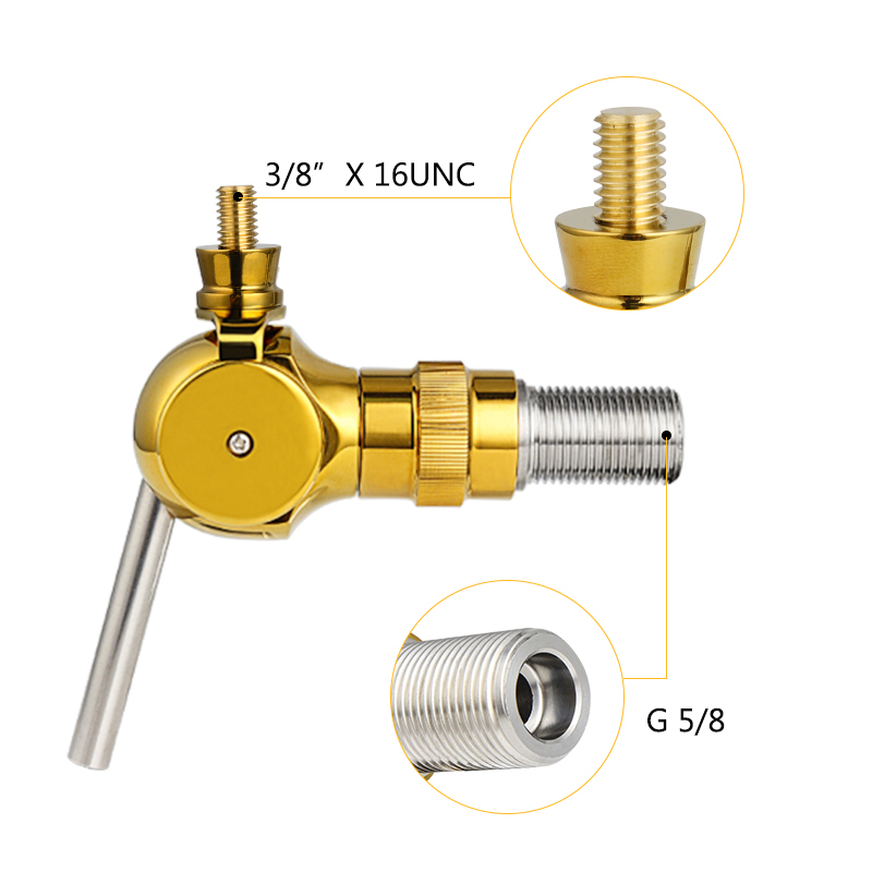 Belgian Beer Tap Faucet, G5/8 thread shank & Keg Flowing Control Ball Home Brewing Silver Draft Beer Tap Beer Soda Kit Golden