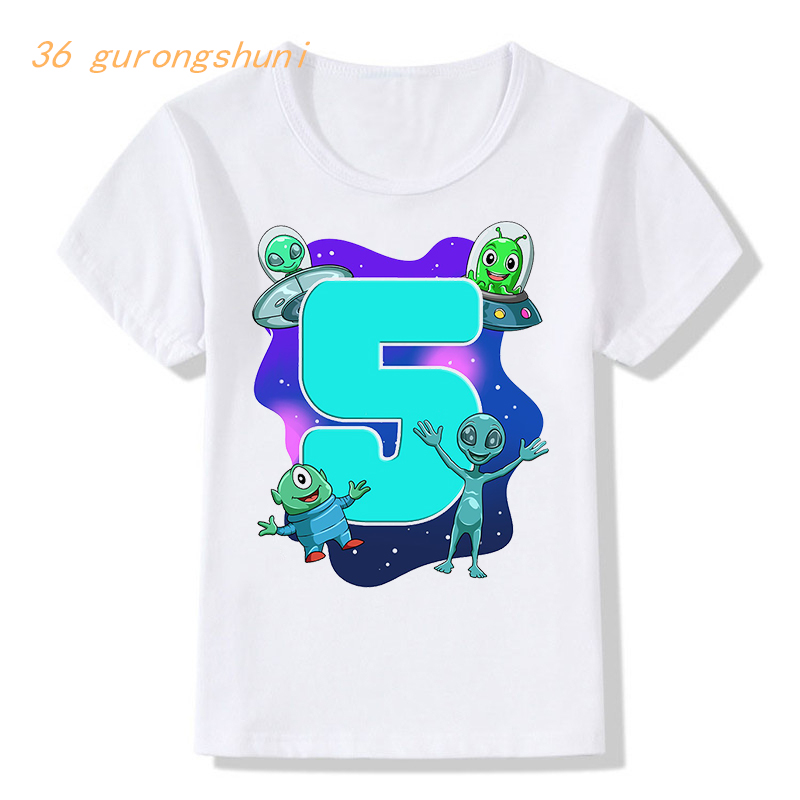 С Днем Рождения 4 5 6-летняя футболка для мальчиков T Рубашки инопланетные детские футболка детская одежда футболки № 9 топ