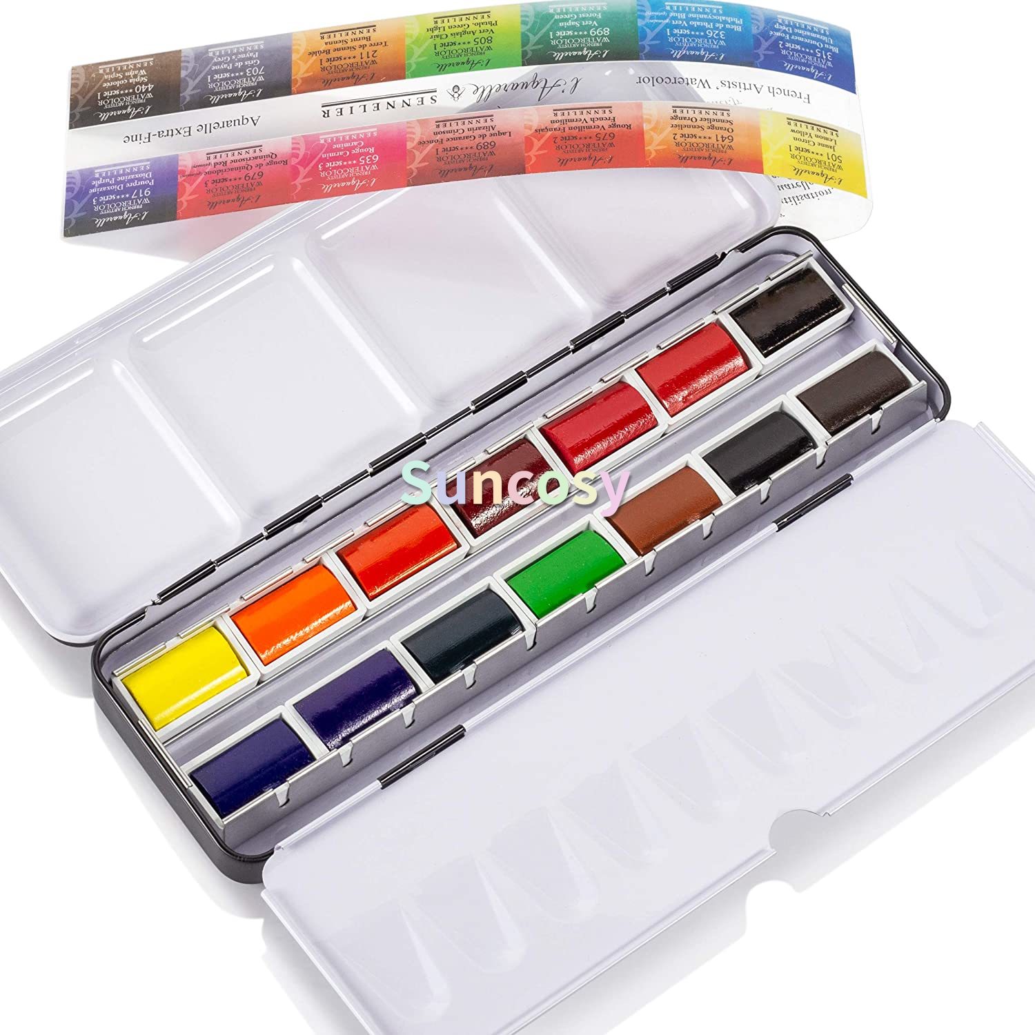 Sennelier - L'Avarelle Professional Aatercolor Paint Set 14 полных кастрюли с портативной металлической палитрой коробкой