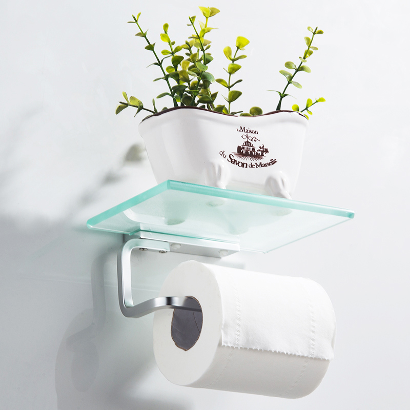 Bathroom Paper Towel Holder Glass Toilet Paper Holder Paper Wall Mounted Towel Holder Mobile Phone Holder Bathroom Accessories