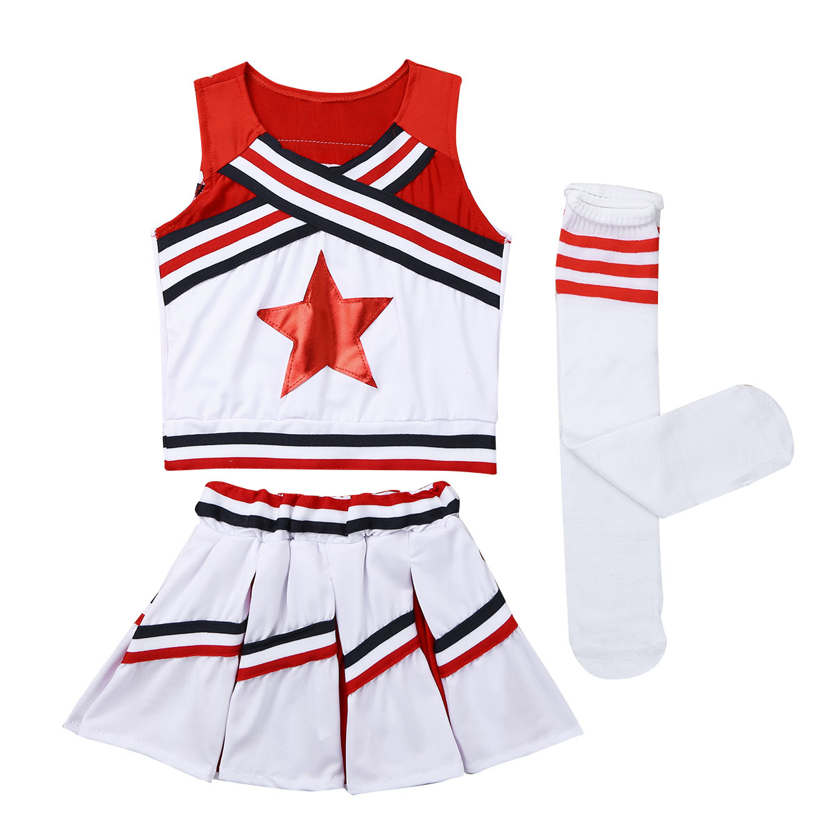 Kinder Girls Cheerleader Kostüm Outfit Applique Cheerleading Tops mit Rocksocken Tanzkleidung Karneval Cheerleading Uniformanzug