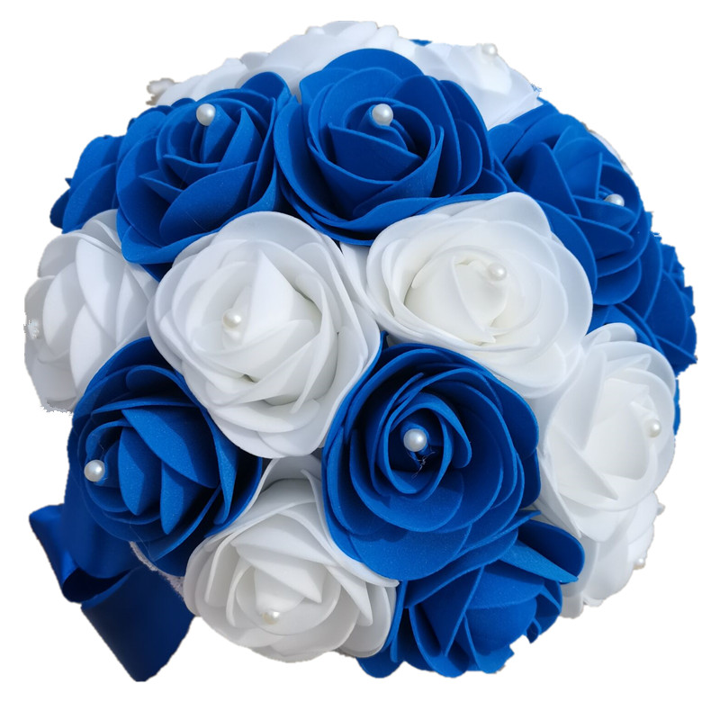 YO CHO Royal Blue Color Wedding Bridal Bouquet Artificial Flowers Blue Wedding Bouquet for Bridesmaids