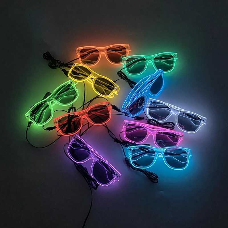 LED Rave Toy Fashion LEDライトメガネエルネオングローライトサングラスライトアップパーティーおもちゃの輝きで輝くダークネオンパーティーの好意240410