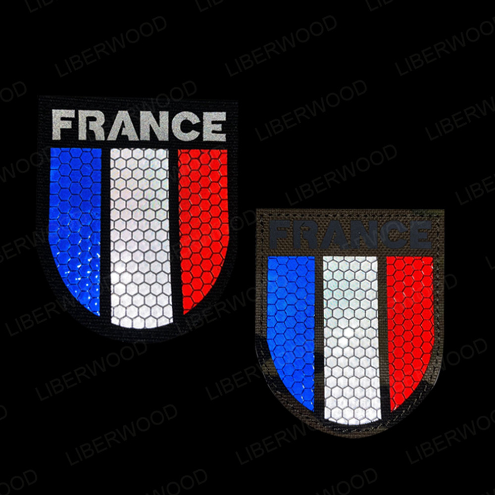 Liberwood France vlag geborduurde patches Frans embleem ir infrarood reflecterende tactische badge armband