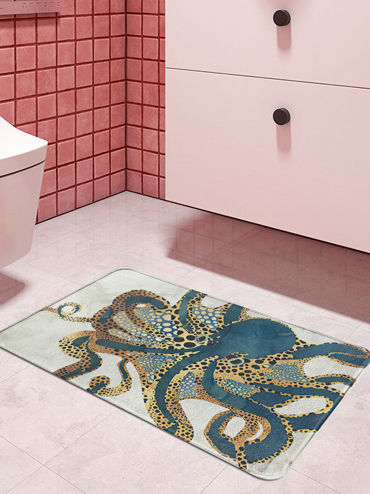Créatures de mer Octopus Vie de mer Nautical Blue Door Mats Kitchen Floor Bath Entrance Mat Tapon absorbant Indoor Salle de bain Portant de salle de bain