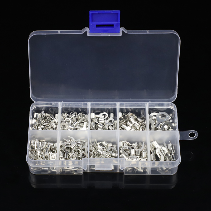 /Box 10 In 1 Terminals Non-Insulated Ring Fork U-type Brass Terminals Assortment Kit Cable Wire Connector Crimp Spade