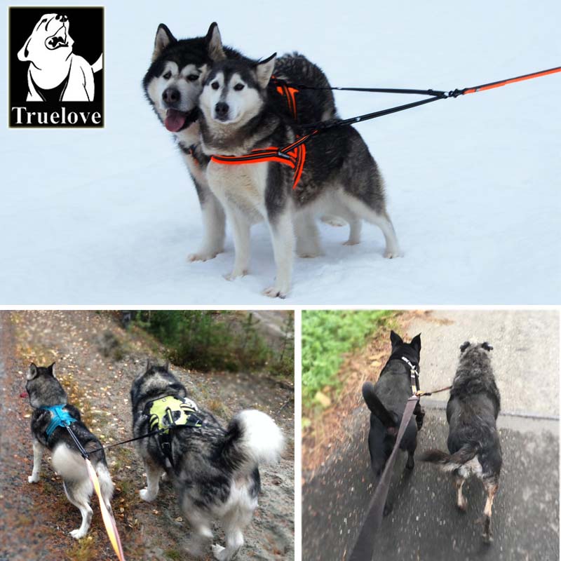 Truelove reflekterande dubbel hund koppel par dubbel hållbar justerbar koppel för promenader träning små medelstora hundar husky