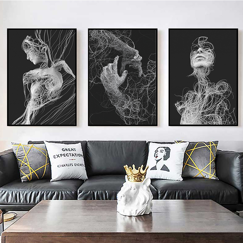 Linea astratto Donna corpo e mani poster tela poster nordico nero bianco arte immagini surreali dipinto murale decorazioni la casa