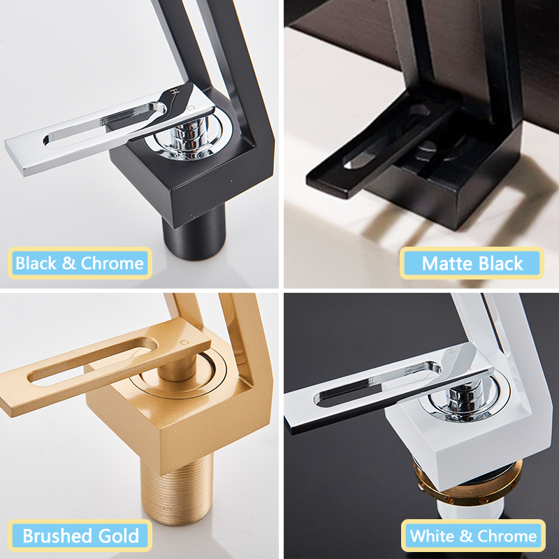 Rozin Nordic Style Basin Faucet Square Hollow-Carved Design Borstat guld badrum diskbänk kranar däck monterad kall het mixer kran