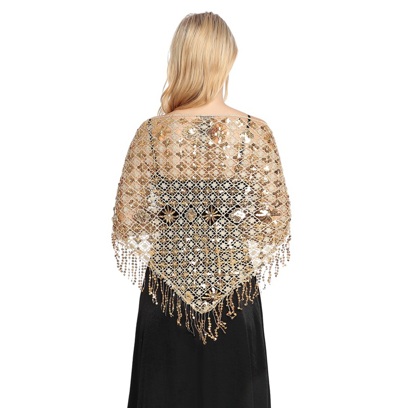 Spring Autumn Style Sequin Tassel Scarf Sequin Cape Dinner Party Capes Women Tassel Cape Cloak Lady Ponchos Silver