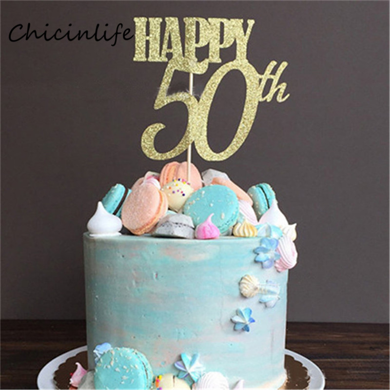 Chicinlife Gold Glitter Happy 30th 40th 50th 60. Kek Topper Evlilik Yıldönümü Doğum Günü Partisi Dekorat Kek Dekorasyonu