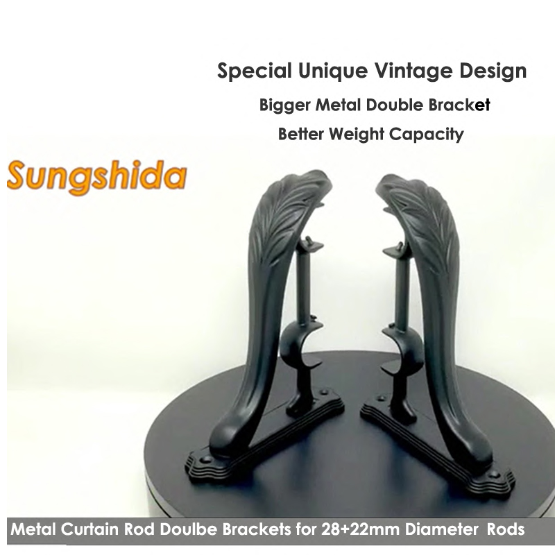 Sungshida Vintage Brass Znic Double Curtain Rod Bracket Holder Drapery Rod Bracket Hook Hanger For 28/25+22/19mm Dia. Rods