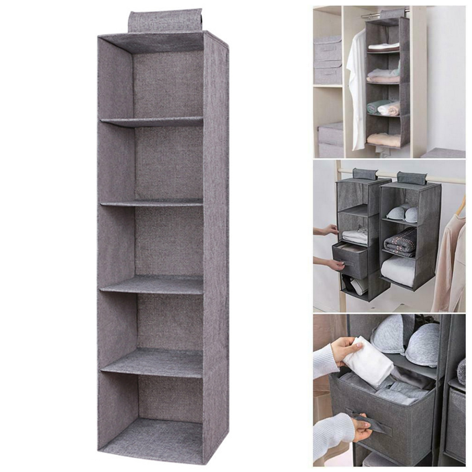 3 4 5 Schichten waschbarer Schrank Organizer Kleiderschrank Stoff Regale Hängende Rack -Lagerbeutel mit Haken und Schlaufen für Kleidungssocken