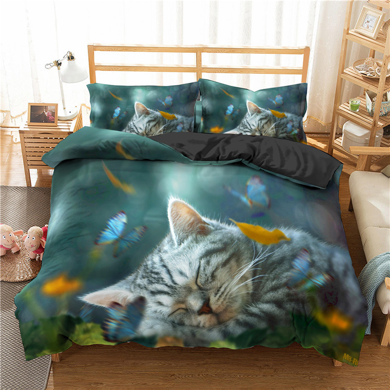 Ensemble de couvercle de couette de chats pour boy girl mignon animal imprimé litière ensemble de bidons de compagnie couverture de couette en microfibre douce Twin / Queen / King Size