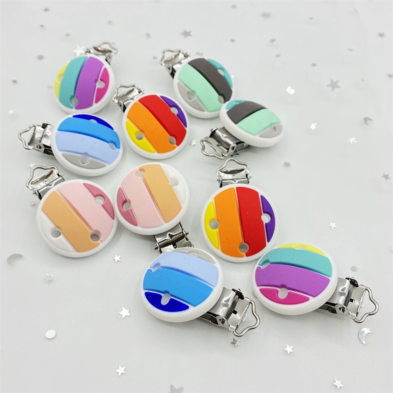 Baby Silicone Clips Rainbow Color Silicone Pacifier Clip Pacifier Chain Accessories Personalized Clip Baby Toys BPA Free