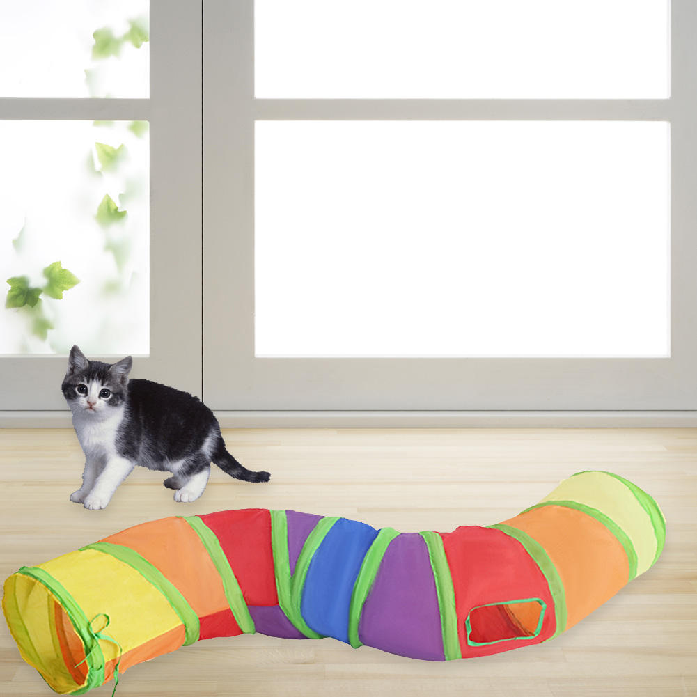 Rainbow Cat Tunnel Pet Tube Invouwbaar speelgoed speelgoed binnen speelgoed voor buitenspeelgoed voor puzzeloefening verbergen training training met bal