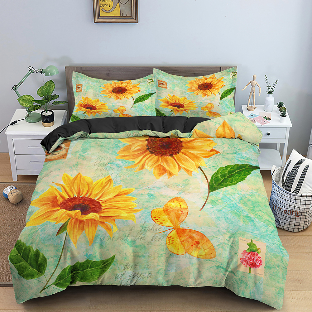 Coperchio del piumino della regina regale in 3d Sunflower Copertura letti a letto floreali floreali Coperchio trapunta in poliestere 2/Cover trapunta in poliestere