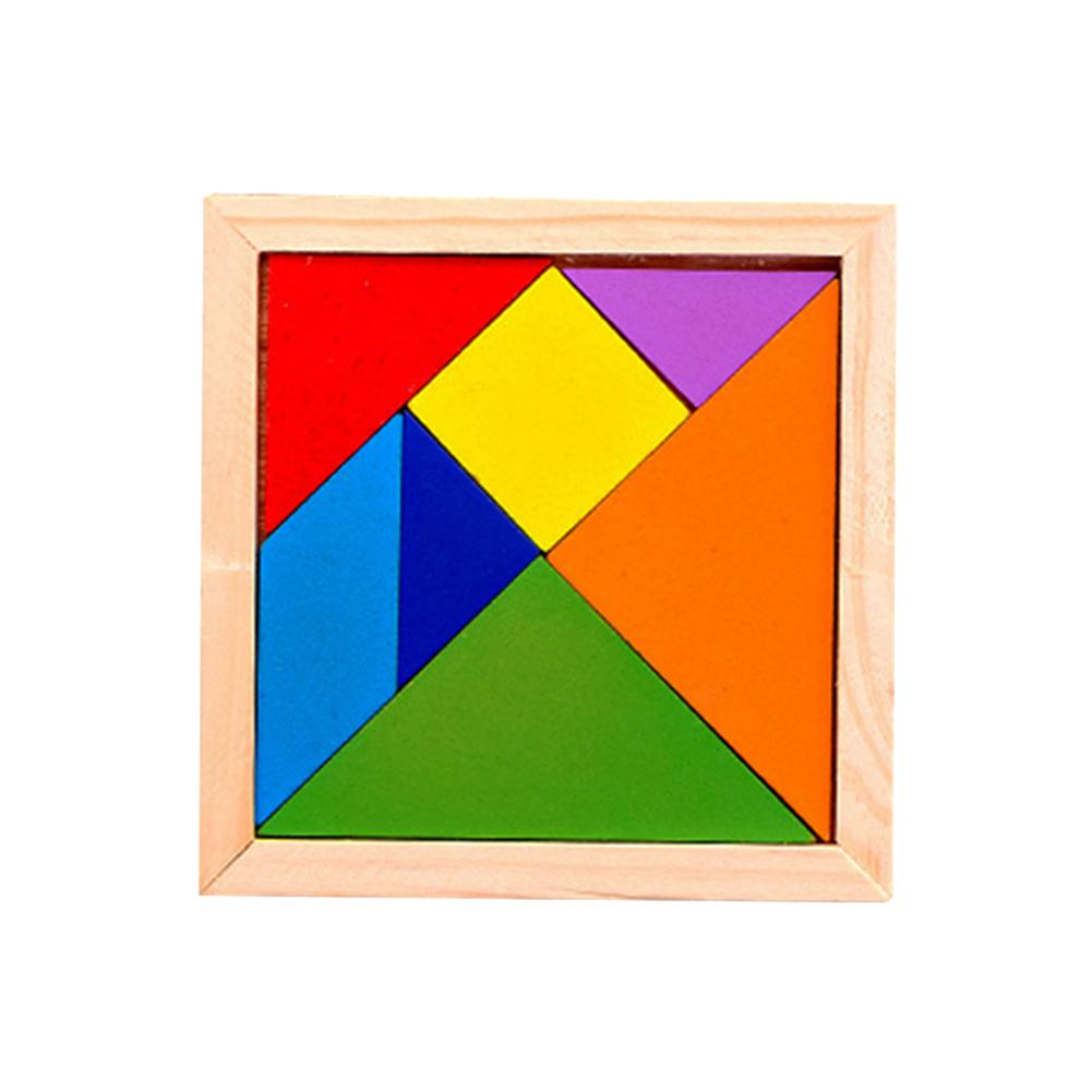 Hölzerne farbenfrohe Tangram Geometrische Puzzle -Puzzletafel Bildungsspielzeug Kinder Geschenk Mathematik