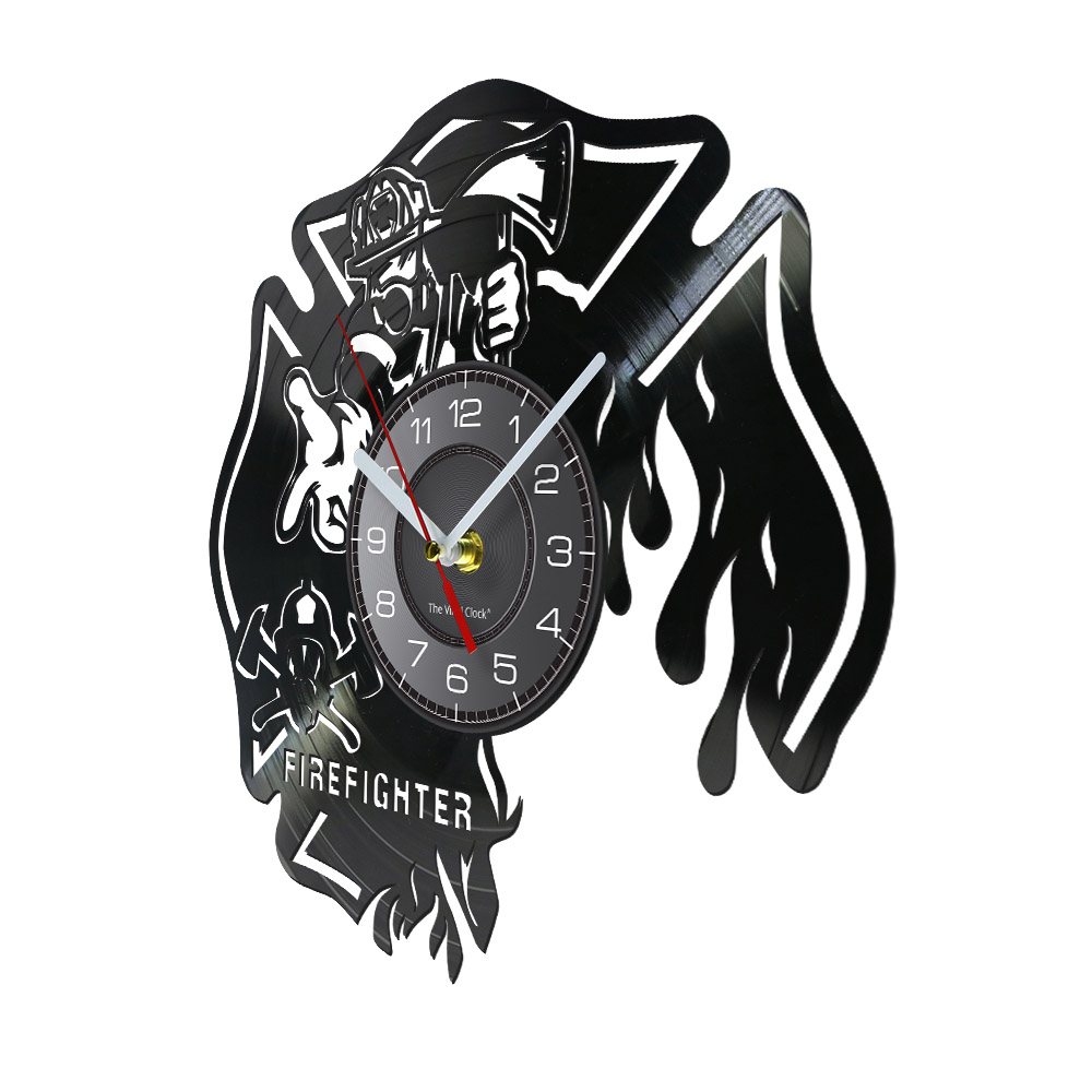 Zegar strażakowy Dekor Wale Wall Zegar ścienny strażak hełm ratunkowy Rescue Winyl Rekord ściany Spalony Maltański zegar krzyżyny
