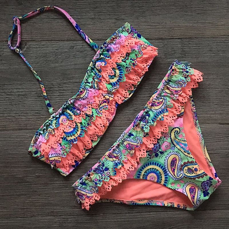 Girls Two Pieces Swim Suits Print Girl Bikinis Set With Padded Swimsuit Children Swimwear Kids Bathing Suit Girl Beachwear