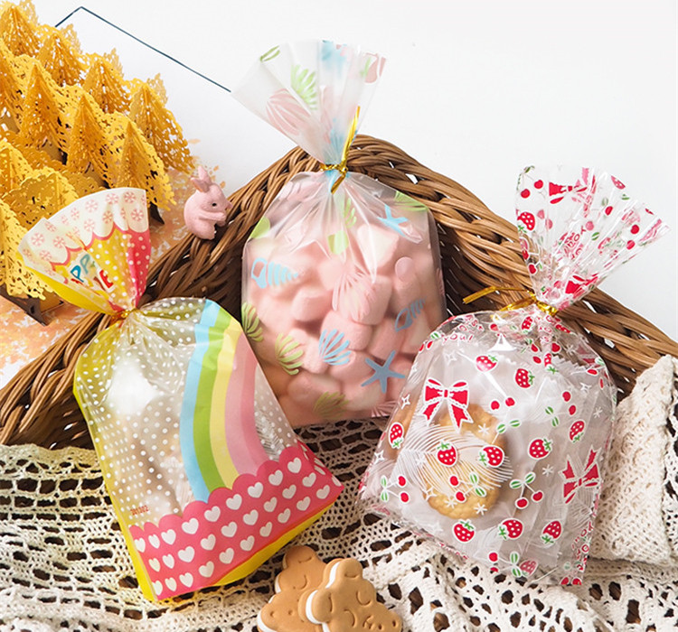 Bags + Cable Tie Open Top Plastic Gift Packaging Bag DIY Bakery Cookies Candy Chocolate French Fries X-mas Wedding Pouches