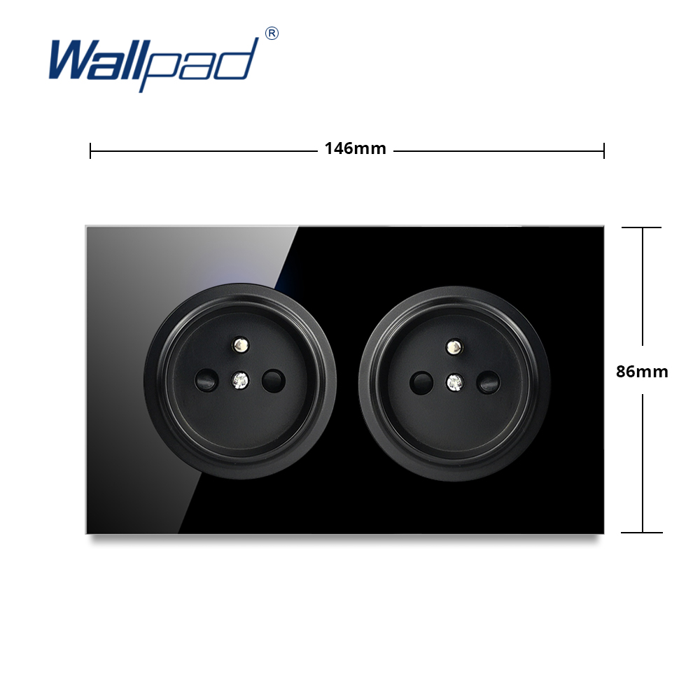 Wallpad L6 Double socket français Outlet électrique 146 Type Panneau en verre trempé noir