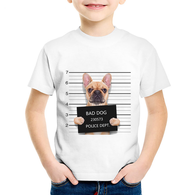 Polícia de cachorro impressa as camisetas gráficas, animais engraçados, roupas de idade, cachorro, cachorro, pug bulldog, tees de verão, garotas, garotas, camiseta para meninos