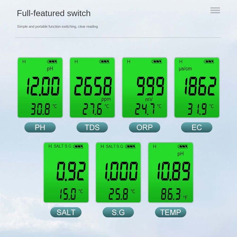 7 w 1 Tester jakości wody pH/TDS/EC/Zasolenie/ORP/S.G/Miernik temperatury narzędzie pomiaru jakości wody