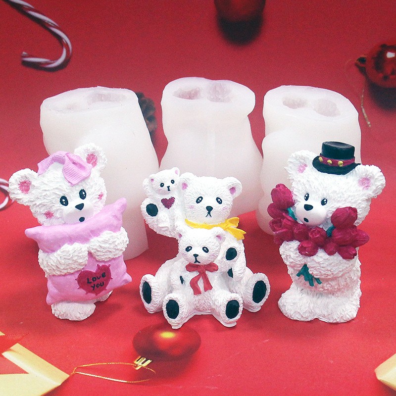 3d Christmas Big Bear Silicone Candle Mold 9 Model DIY Crafts Aromaterapy Gypsum Soap Handmased Making Mold Fondant Cake Tools