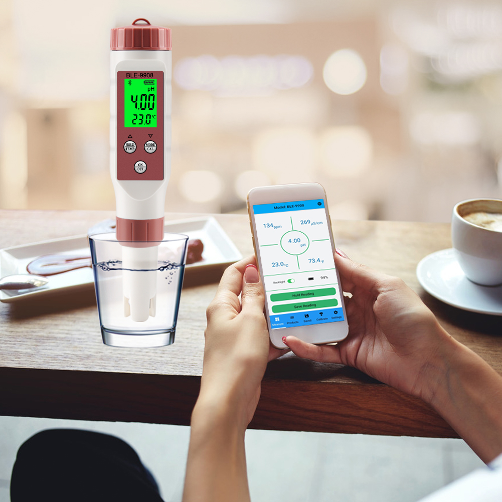 Yieryi Ny Bluetooth pH -mätare pH/EC/TDS/Temp Meter App Intelligent kontroll Vattenkvalitetstestare ATC för dricksvattenakvarium