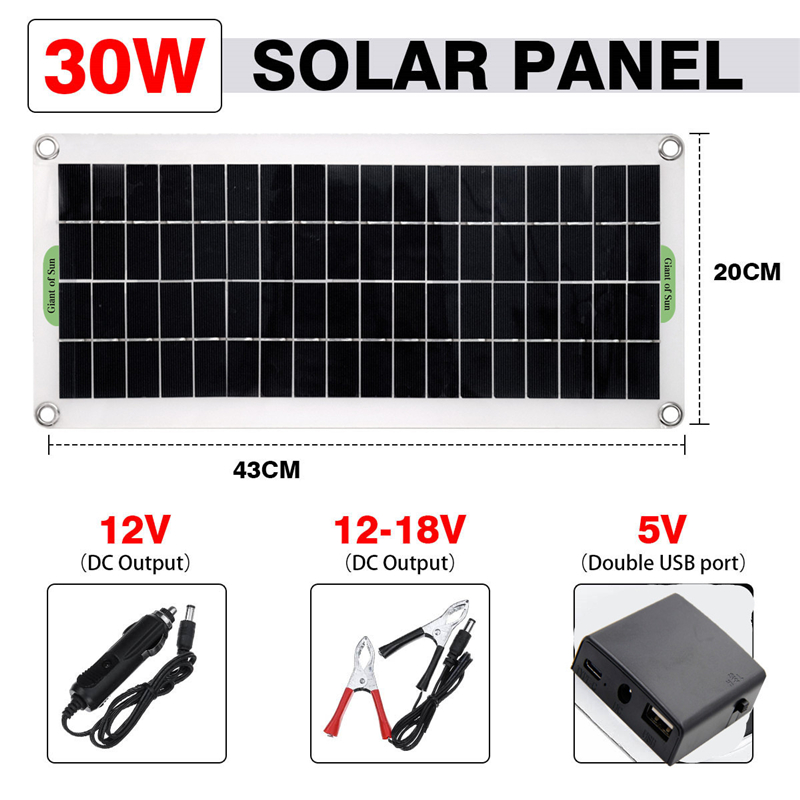 30W Solar Panel + 40A/60A Charger Controller+220V 1000W Solar Inverter Kit 12V/24V Solar Panel System Complete Power Generation