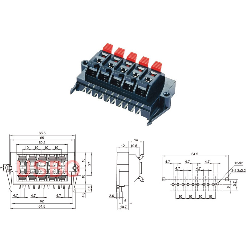 1st extern högtalarförstärkare Kabeldragningsklipp Terminal WP2 WP3 WP4 WP5 WP8 WP10 WP12 Audio Banana Jack LED Spring Connector Switch