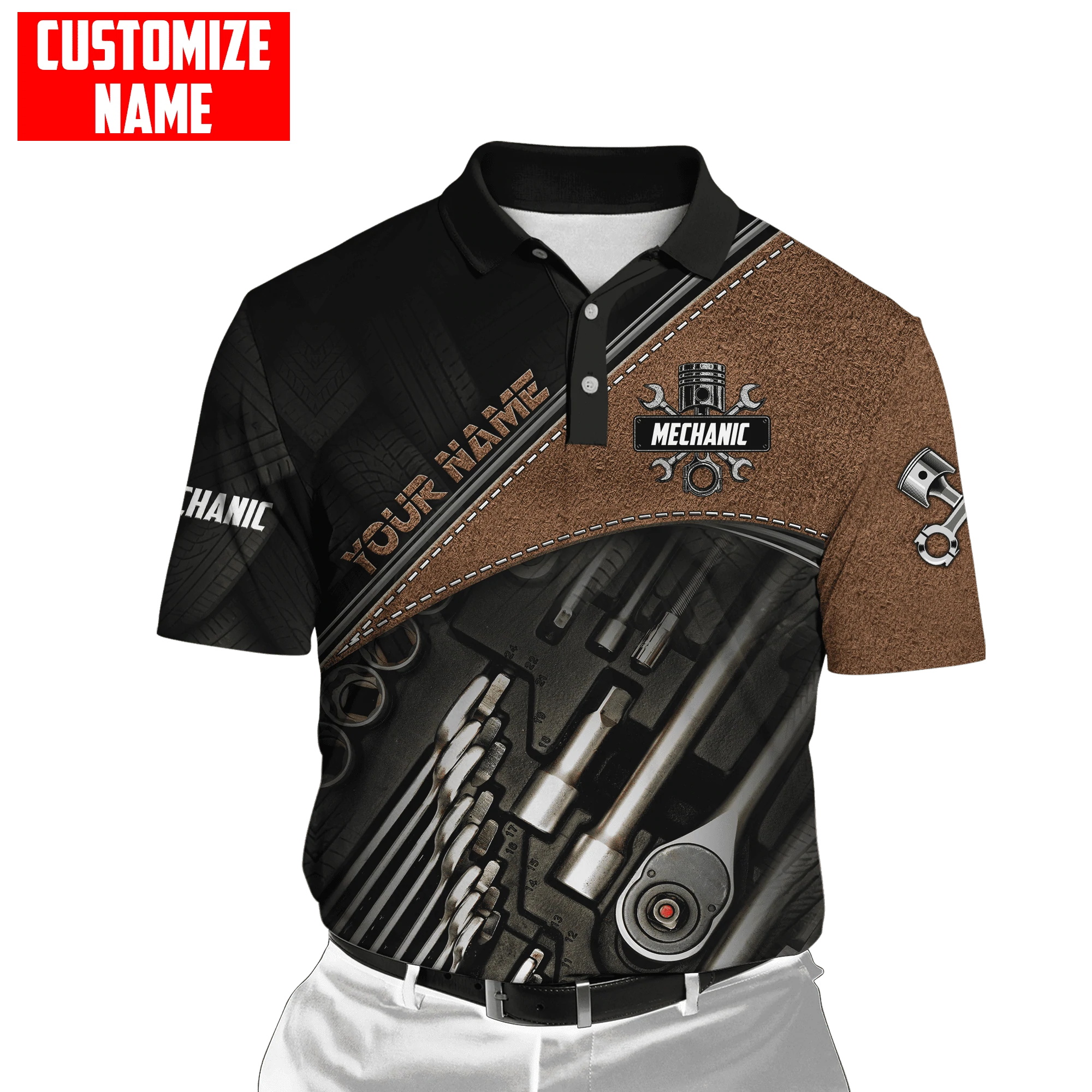 Nome personalizzato Mechanic 3D su tutta la polo da uomo stampato Maglietta Summer Short Short Street Street Polo Cash Shirt Tops WK12