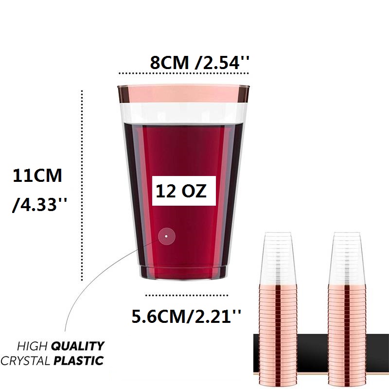 12oz Rose Gold Plastic Cup Disponer Tumblers Bröllop Birthday Party Beverage Wine Water Drink Cups Tabell Provey 25/50/100st