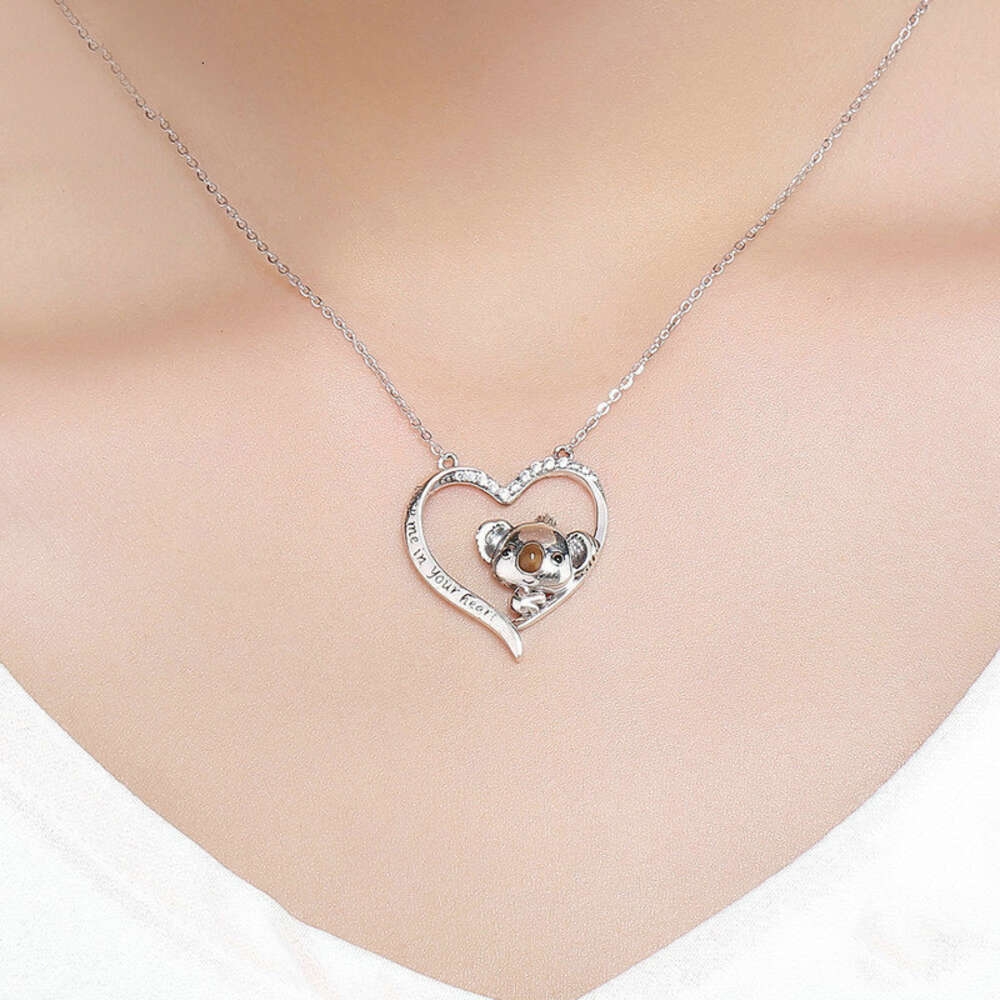 Collana femminile a forma di cuore di Koala carina con diamanti, collana a sospensione animale, femmina