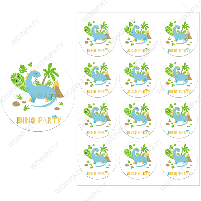 Dinosaur Tema Party Pegatinas Dinosaures Happy Birthday Sticker Etiquetas Decoraciones para niños Suministros de fiesta de la jungla