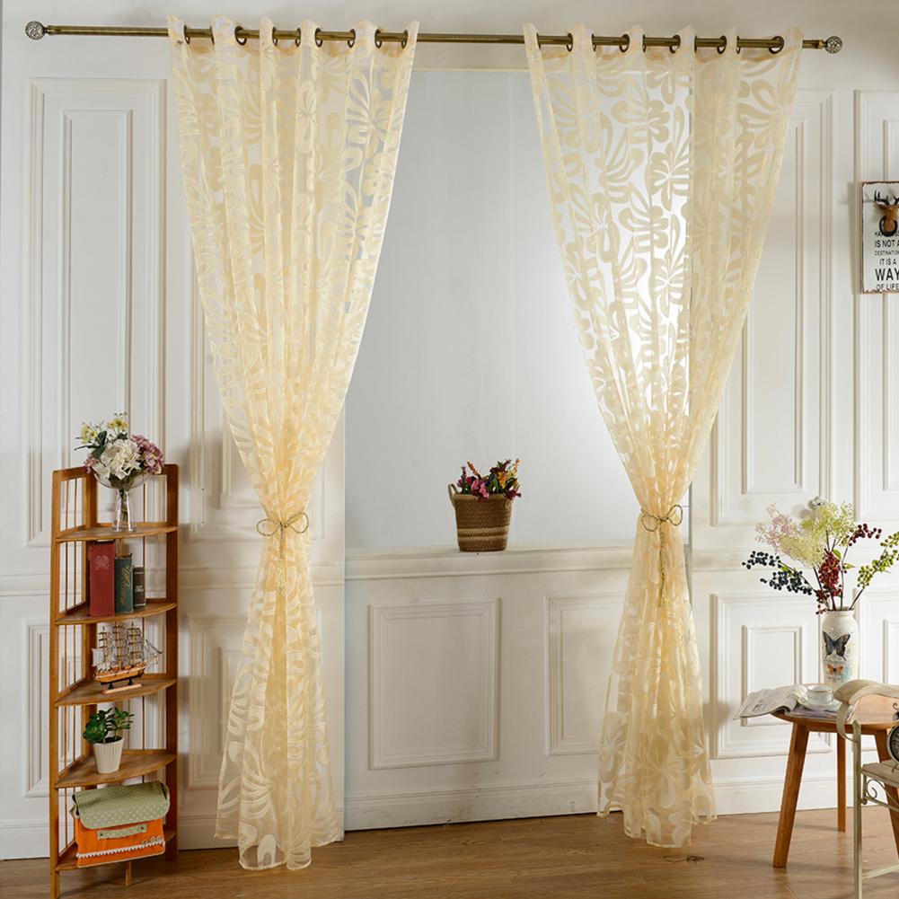 Fenêtre en tulle rideau respirant en polyester motif de fleurs semi-transparent rideaux de fenêtre de la fenêtre chambre à coucher pour la décoration intérieure