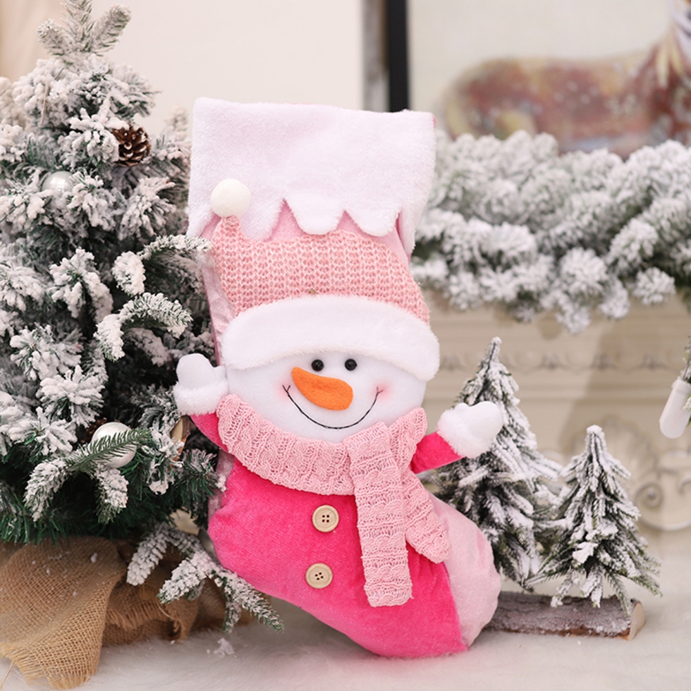 Julstrumpa stickad rosa Santa Snowman Xmas Socks Party Gift Candy Väska för familjesemester Julgrandekorationer