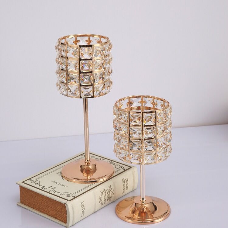 Luxury Gold Crystal Tealight Candle Holders Metal Candlestick Glass Stand for Wedding Dining Table Centerpieces wedding seny277