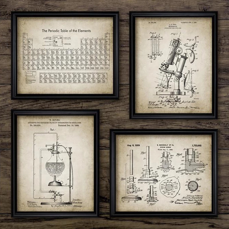Kemiskt element vintage affischer tryck vetenskap väggkonst bilder periodisk bord kemi konst canvas målning laboratorium dekor