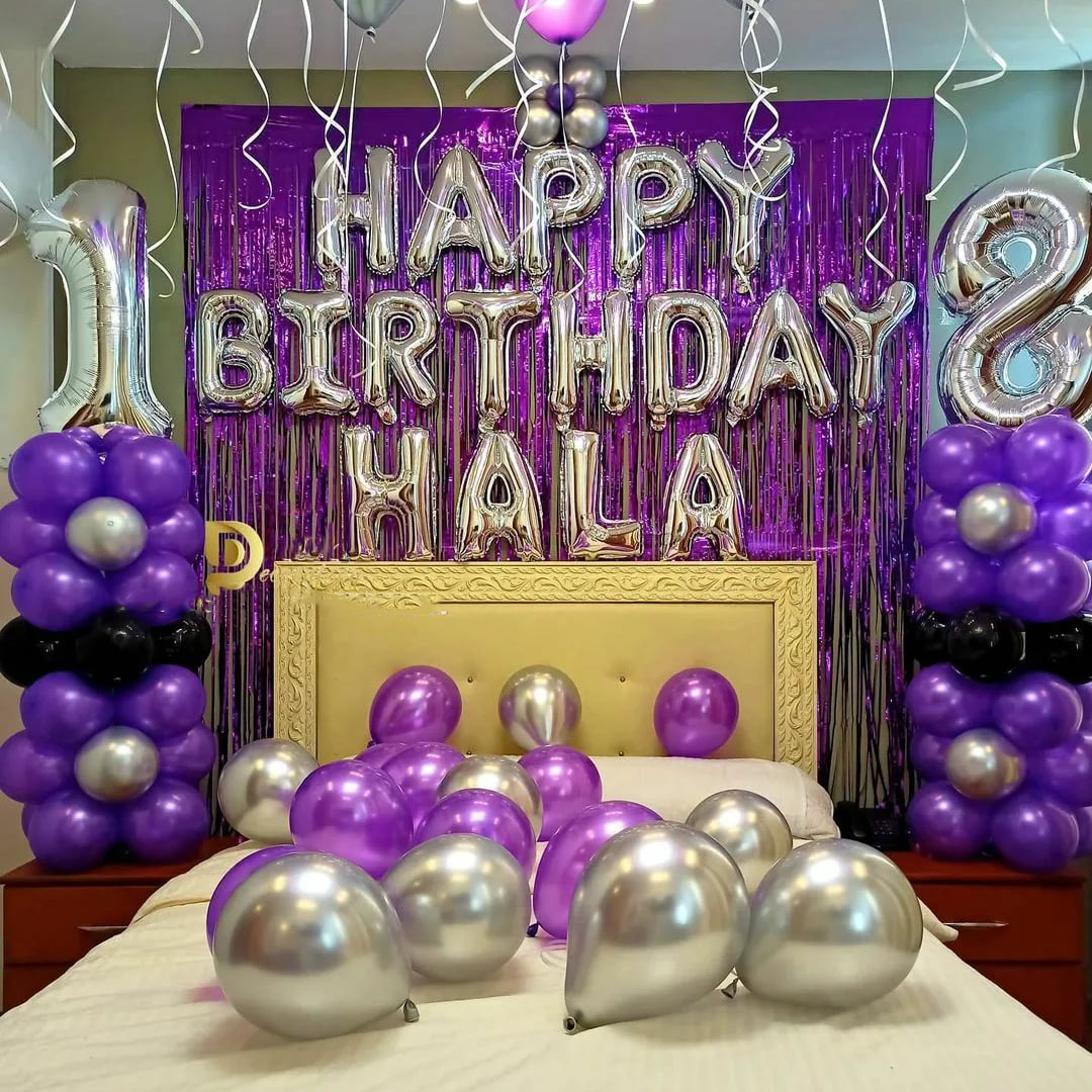 Chrom Silber romantische lila Luftballons Geburtstagsfeier Dekorationen Hochzeit Mädchen Geburtstag Home Party Babypartyzubehör Globos