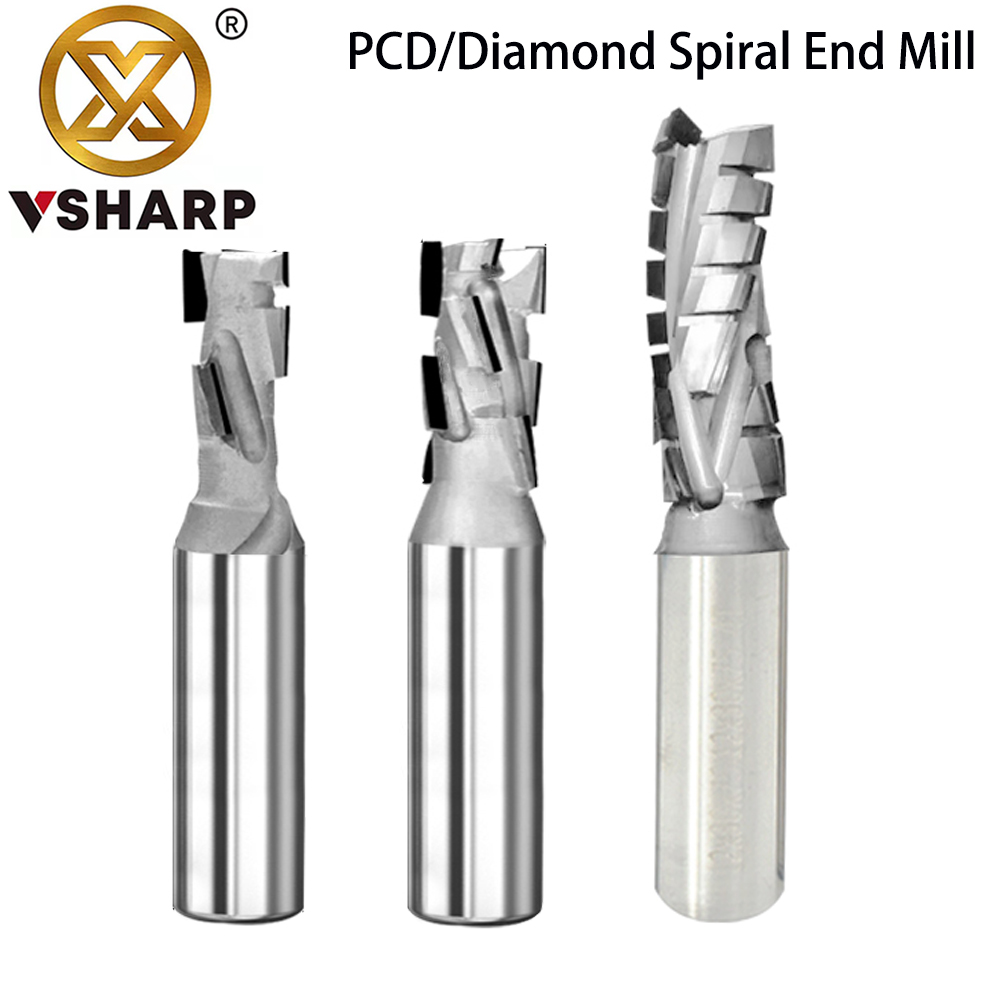 VSHARP Diamond Spiral frezowanie frezarki PCD Corn End Młyn Grawerowanie Grawerowanie CNC