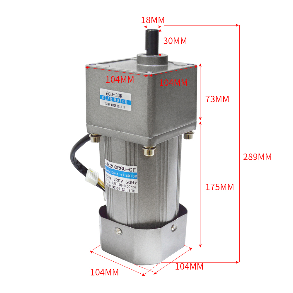 AC-motor met 6GU versnellingsbak 110V/220V 200W 7.5/15/34/34/54/75/108/150/180/270/450 TPM AC200-6GU Hoog koppel AC-versnellingsmotor