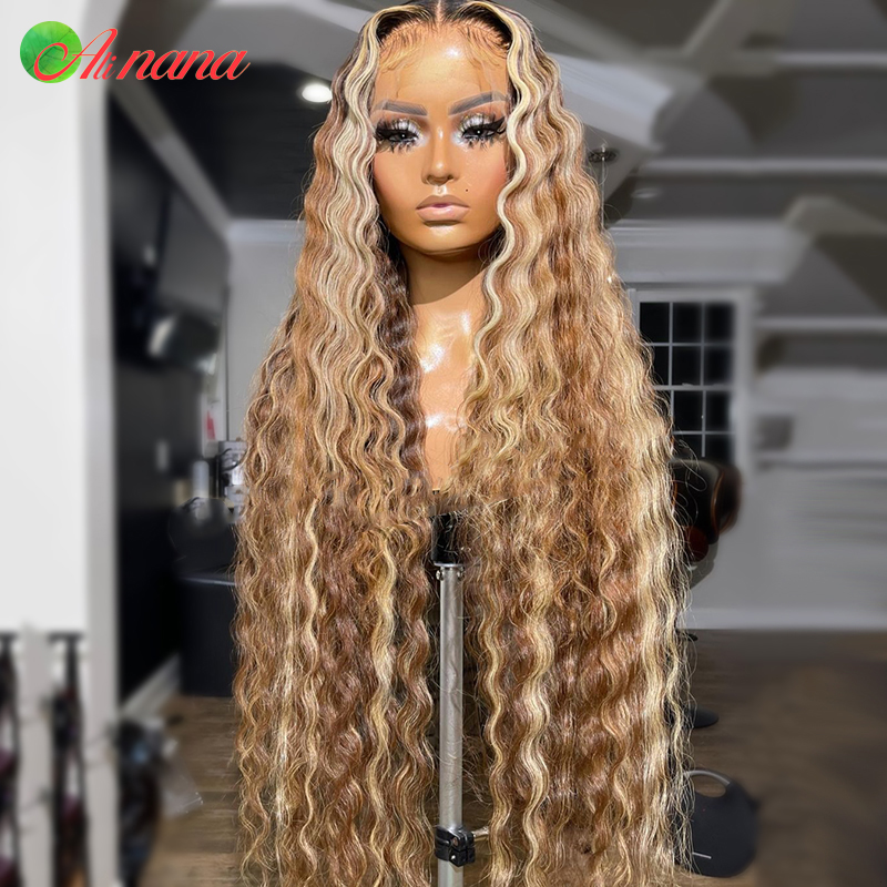 Destaques marrons com 613 onda profunda de colorida 13x6 HD Lace Frontal Wig Curly Honey Blonde Lace Wigs Front Human Human for Women