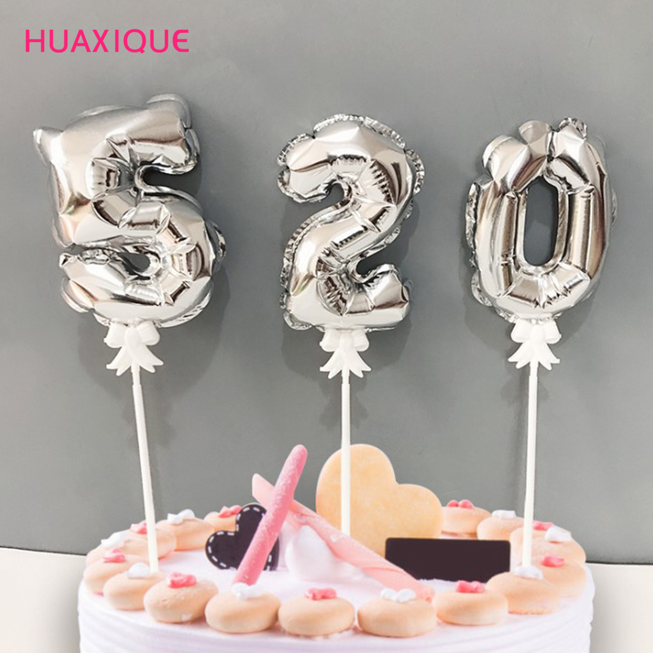 7 inch Mini Foil Number Balloons Cake Topper DIY Kids Birthday Cake Flag Wedding Decors Creative Self Inflate Balloons