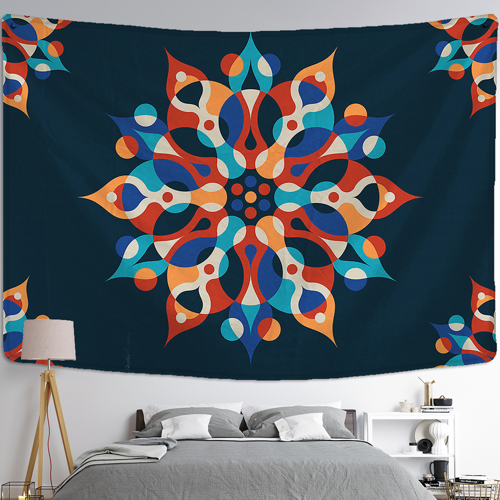 Large mandala patterned Indian tapestry, wall decoration, Bohemian beach towel, polyester thin blanket, yoga shawl, travel mat