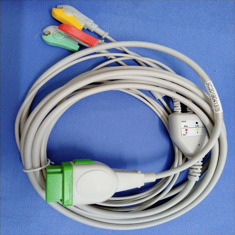 One Piece 3 Leads Clip/Grabber ECG/EKG Cable Leadwire para GE Marquette Ge Dash Pro4000, Dash Pro 3000, IEC