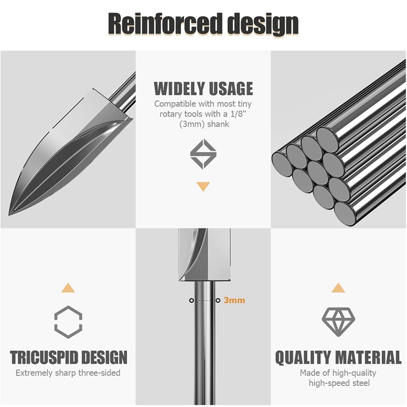 Holzschnitzbits, 1/8inchshank HSS -Gravurbohrwerkzeug Holzhandwerk Mahlen Accessoires mit 4486 Chuck