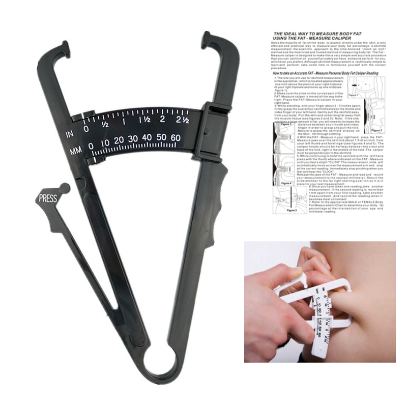 NEW Health Care Skinfold Body Fat Caliper Body Fat Tester PLICOMETRO with body mass Tape with Measurement Chart Body Health Tool