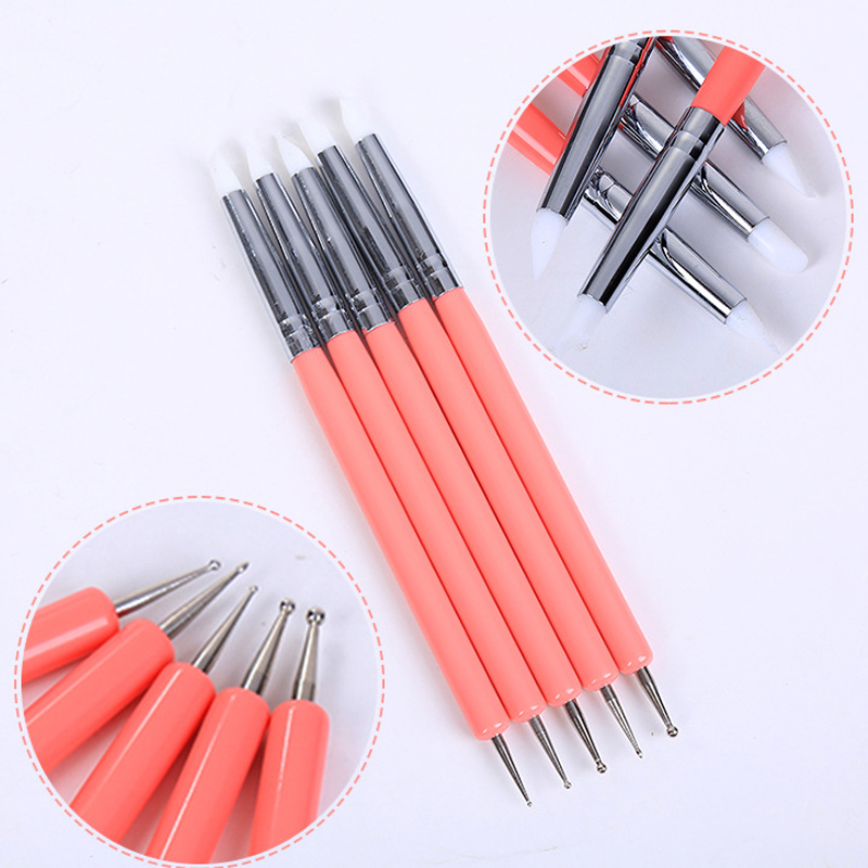 5st Manicure Tools Double-Ends Point Drill Silicone Pen Dual Soft Pottery Clay Tool Two Head Craft Tool Carving Pennor